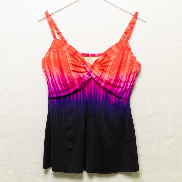 MIRACLESUIT Belle Trois Myrra Tankini Sunrise Pink Ombre Slimming Swim Top Sz 12 - Picture 1 of 8